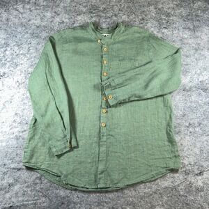 Flax Top Men's Medium Green 100% Linen Button‎ Front Beach Cruise Boho